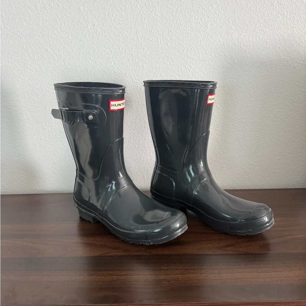 Hunter Original Short Gloss Rain Boots Black Women's Size 10